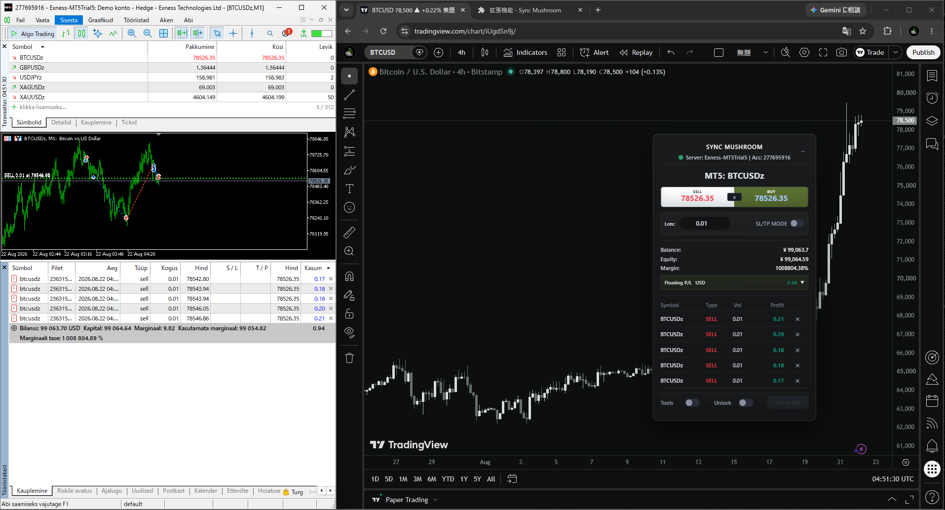 Local MT5 and Sync Mushroom synchronization