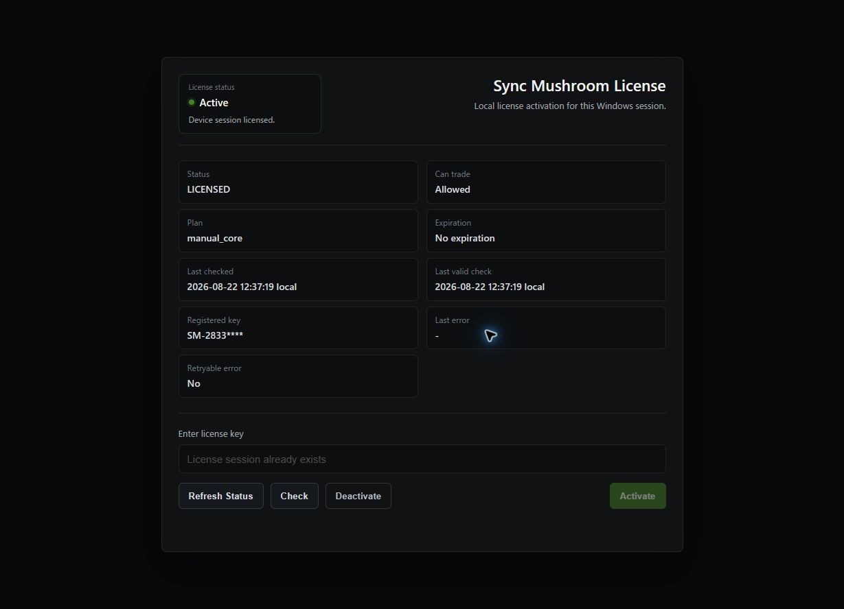 Sync Mushroom license status